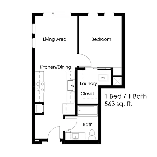 Floor plan 1 Bed / 1 Bath 563 sq ft 1D
