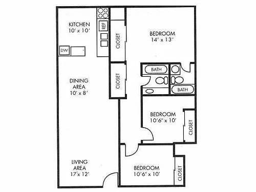 Floor plan 3 Bedroom 2 Bathroom Flat
