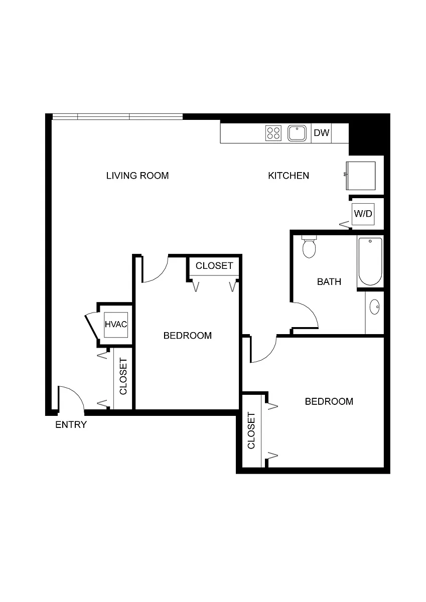 Floor plan West 7th | 2 Bedrooms, 1 Bathroom 201 | ADA Access