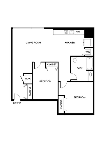 Floor plan West 7th | 2 Bedrooms, 1 Bathroom 201 | ADA Access