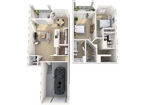 Floor plan Townhome 2x2.5 1287 SF