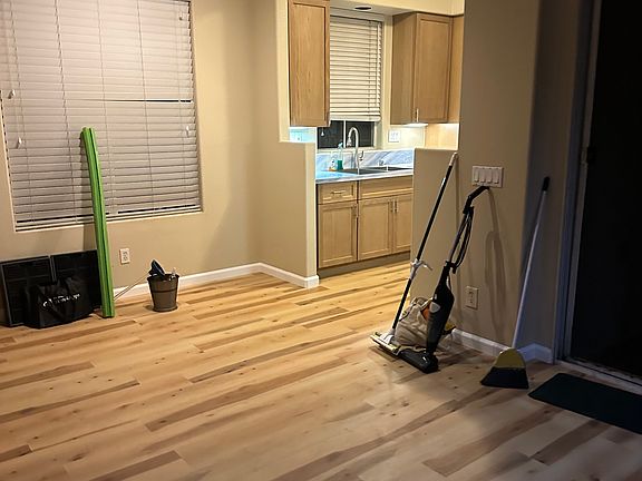 Living room view into kitchen