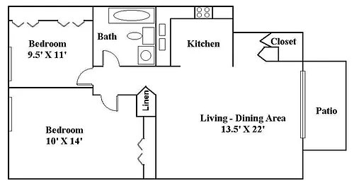 Floor plan 2 Bedroom 1 Bathroom