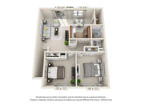 Floor plan 2-Bedroom 1-Bathroom Second Floor