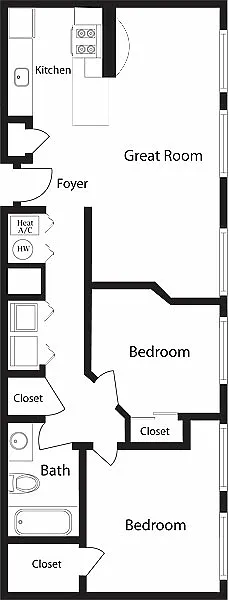 Floor plan C-BA Two Bedroom, One Bathroom