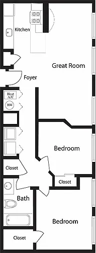 Floor plan C-BA Two Bedroom, One Bathroom