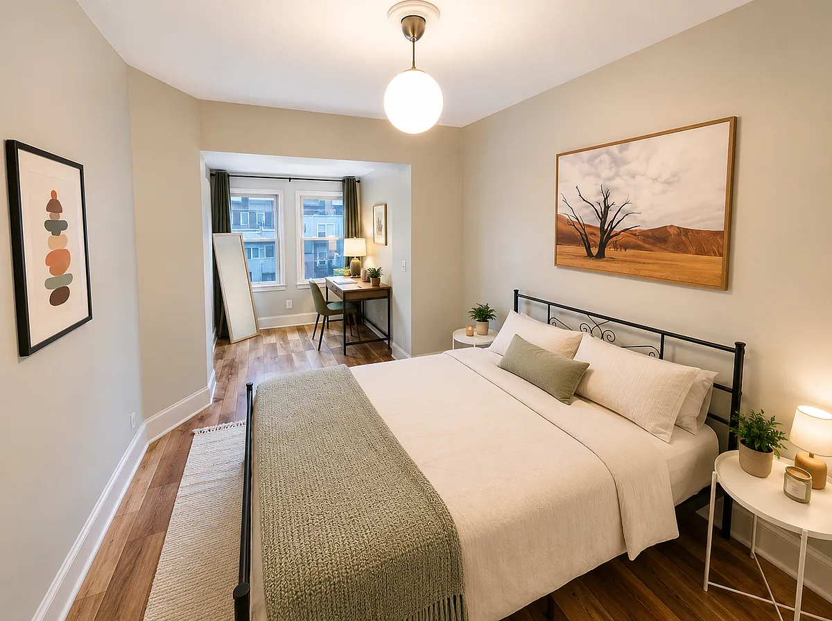 Top floor right bedroom with ample space for a sleeping area and lounge or desk/work area. - 746 Fairmont St NW