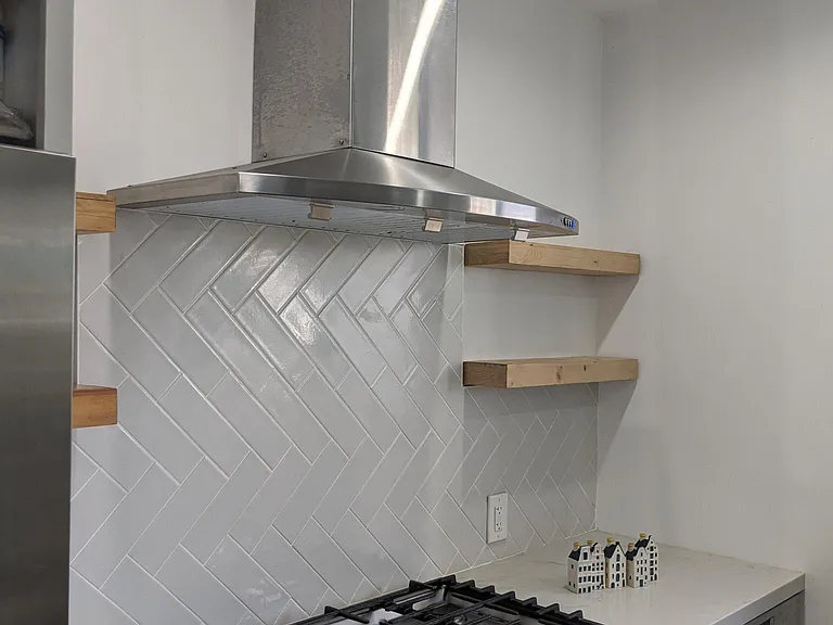 Gas Stove with Hood, Oven and Refrigerator (at left edge)