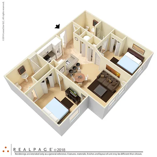 Floor plan 2 Bed 2 Bath B1