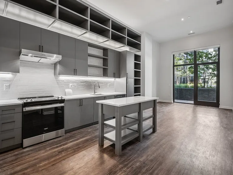Spacious living area with center kitchen island