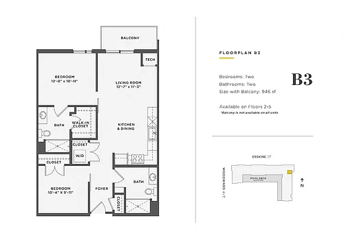 Floor plan 1 Bedroom w/ Den Unit - B3