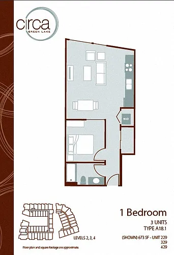 Floor plan 1 Bedroom 1Bath - A18.1