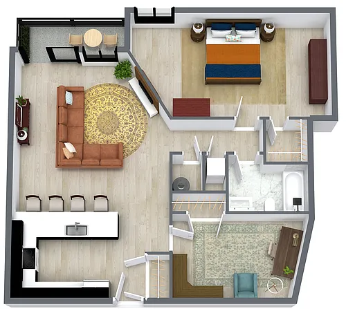 Floor plan Delaware View - 1 Bedroom + Den w/ Balcony