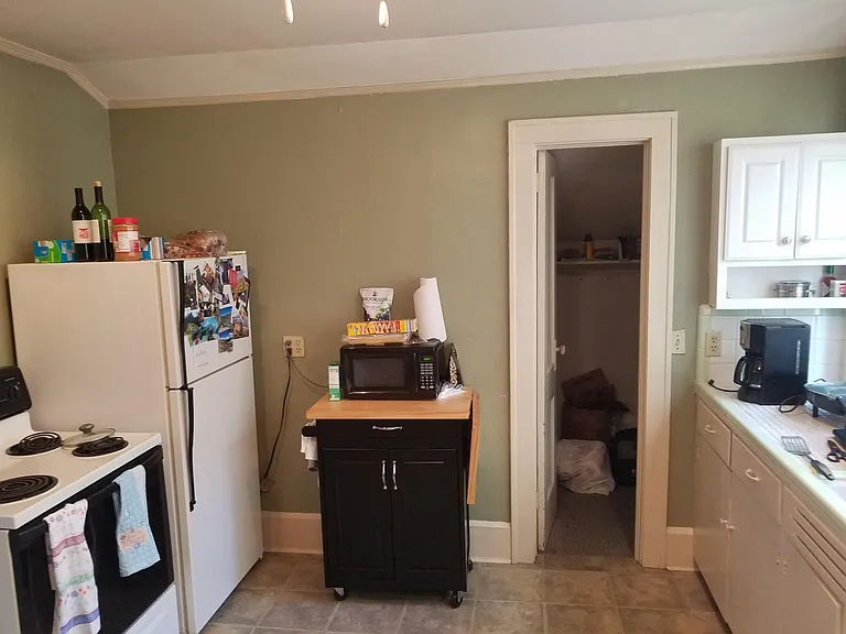 Showing rest of kitchen. Pantry door straight ahead. Livin