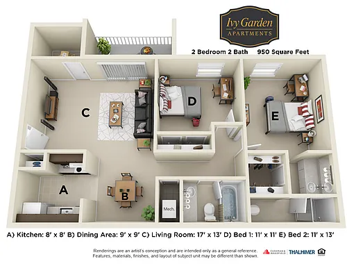 Floor plan 2 Bedroom No Patio Upgrade