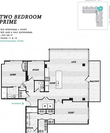 Two Bedroom Prime with Broadway Balcony Two Bedroom Prime with Broadway Balcony