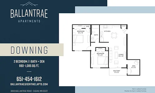 Floor plan Downing with Den - 2 BR Remodeled