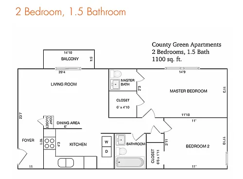 Floor plan 2 Bedroom 1 Bath