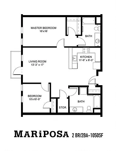 Floor plan The Mariposa | 2 Bedroom 2 Bath