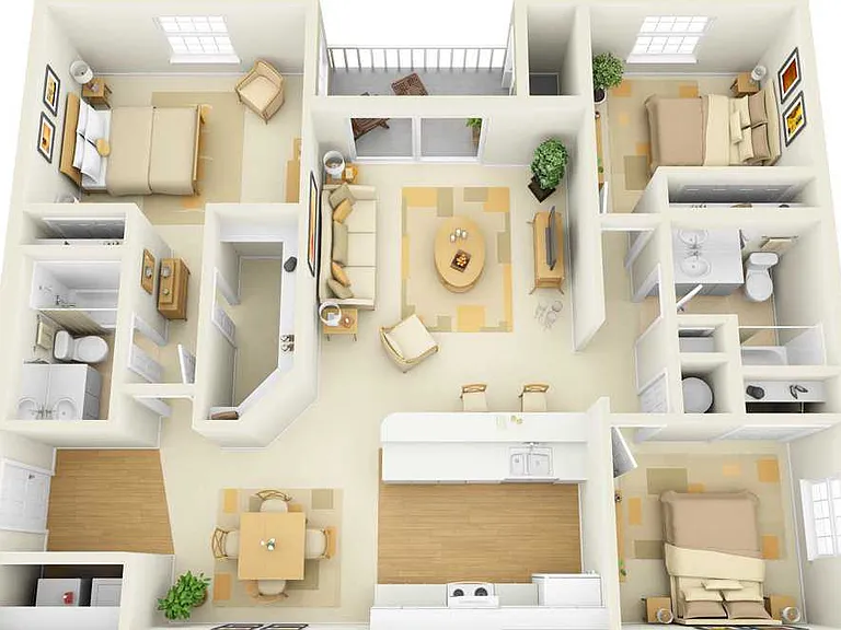 Three Bedrooms, Two Bathrooms, 1496 sqft, Screened-in Patio/Balcony, Full-Size Washer/Dryer, Open Kitchen, Large Primary Bedroom Suite, Vaulted Ceilings in Third Floor Homes Only Three Bedrooms, Two Bathrooms, 1496 sqft, Screened-in Patio/Balcony, Full-Si