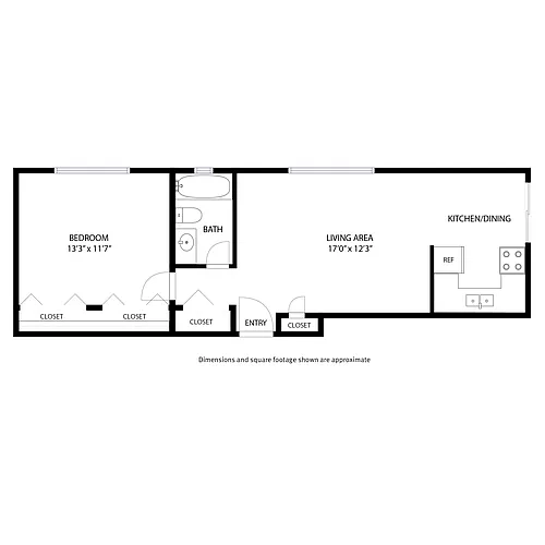 Floor plan Florentine 1 Bed and 1 Bath