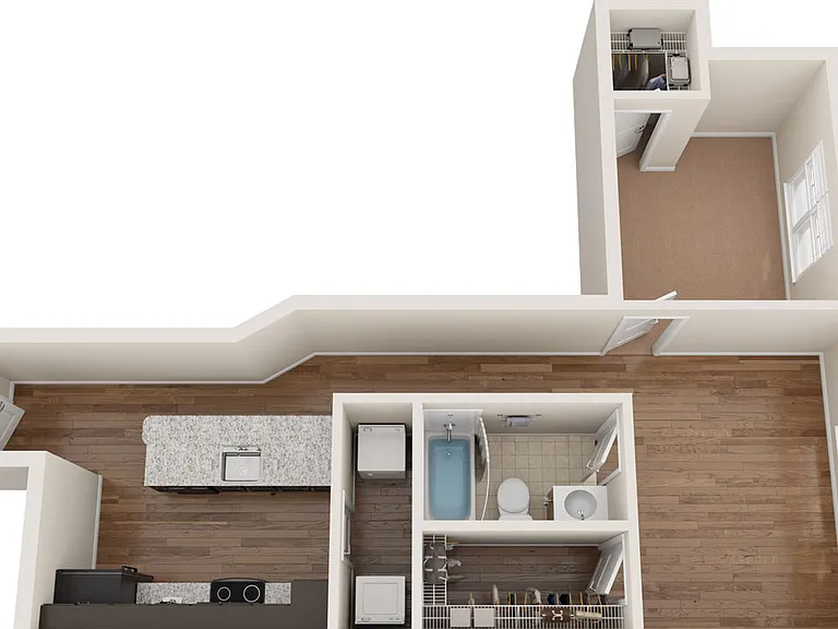 Explore the sleek design of this contemporary apartment layout, perfect for modern living. Explore the sleek design of this contemporary apartment layout, perfect for modern living.