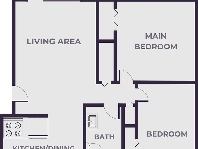 2 Bedrooms, 1 Bath Floor Plan 2 Bedrooms, 1 Bath Floor Plan