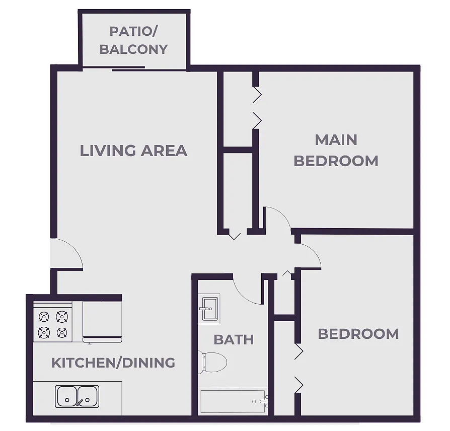 Floor plan 2 Bedroom, 1 Bathroom
