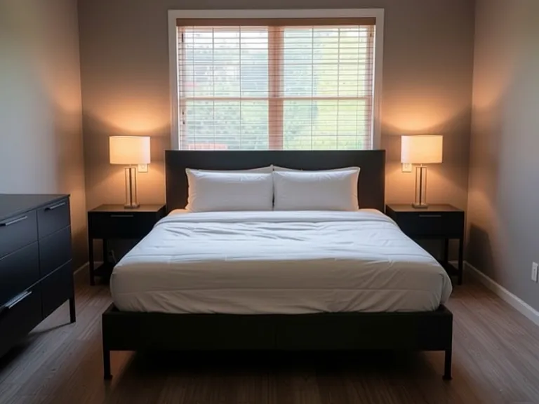 Downstairs bedroom- this is AI edited to show more simple concept and remove personal articles. ~11'11" x 14 room