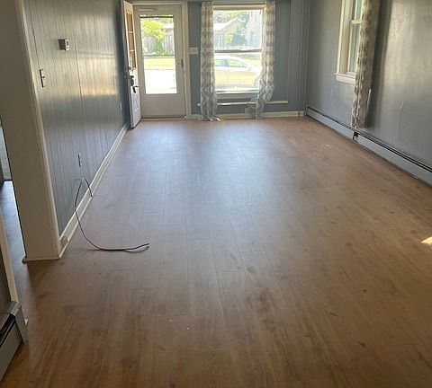 view of living room and dining area from the kitchen