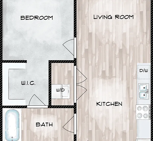 1 Bed 1 Bath Floorplan Diagram