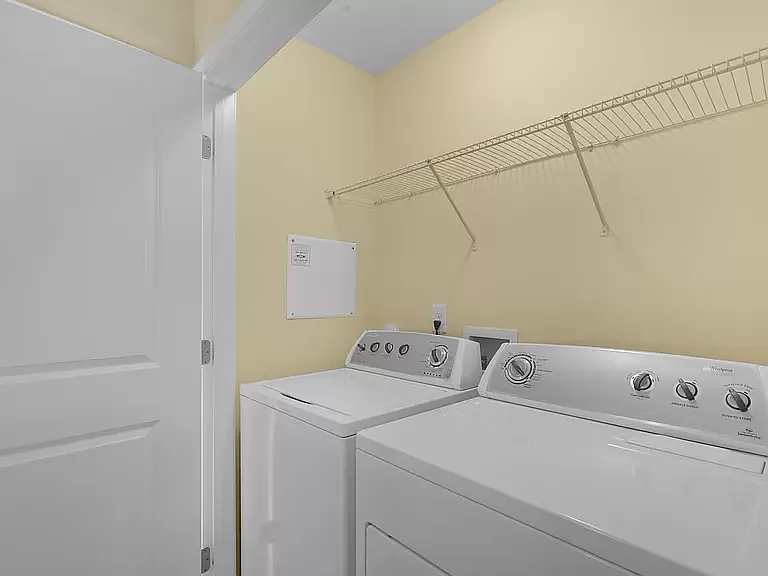 Full Laundry with whirlPool washer and Dryer |wire rack storage | Double door | Full linen closet close by