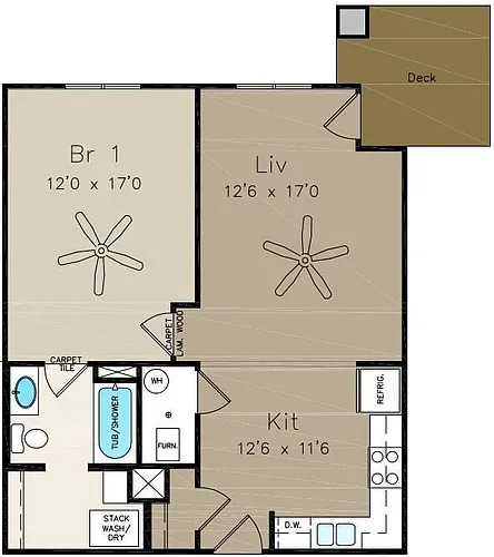 Floor plan 1x1 Brook