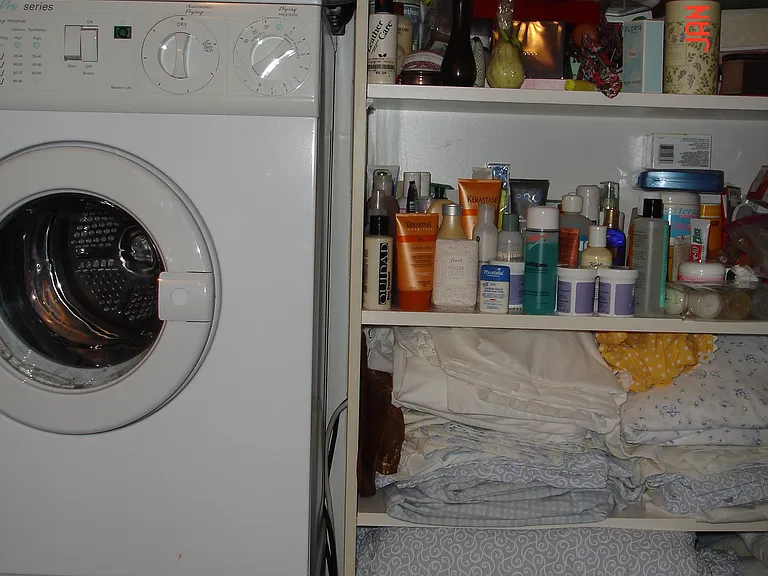 washer/dryer in bathroom with closet