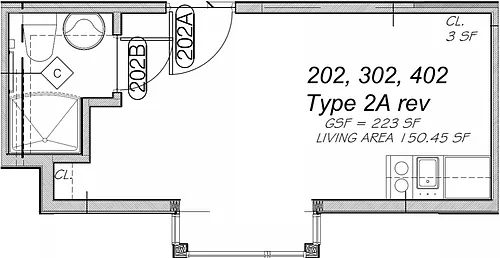 Floor plan Studio - 223 sqft