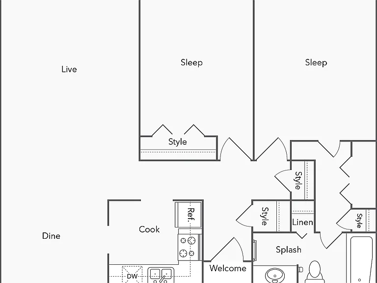 2 BR x 1 BA Floorplan 2 BR x 1 BA Floorplan