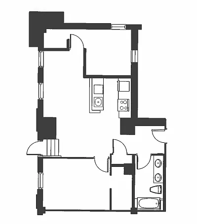 Floor plan 2 Bed 1 Bath - Renovated - B1J_R