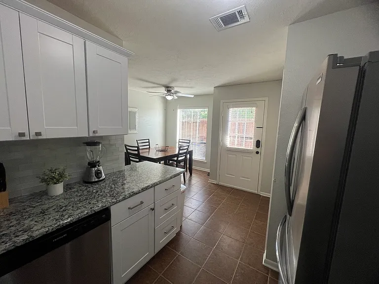 Kitchen looking into dining area