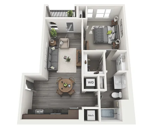 Floor plan 1 Bedroom 1 Bath - 735 sq. ft.