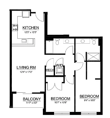 Floor plan B1 - 2 Bed 2 Bath