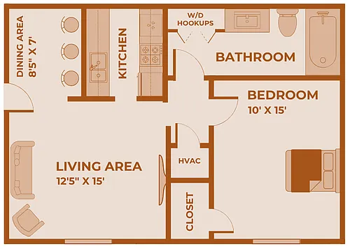 Floor plan 1 Bedroom, 1 Bathroom + W/D Hookups - Upgraded