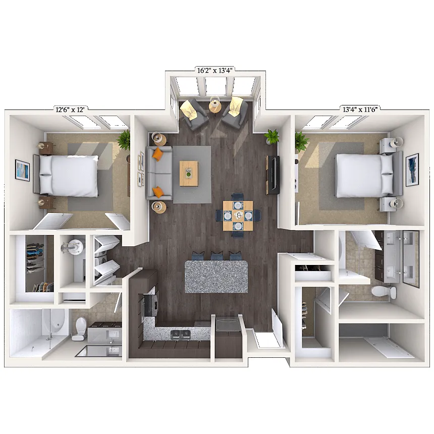 Floor plan Traditional 2x2 1110-1152 SF