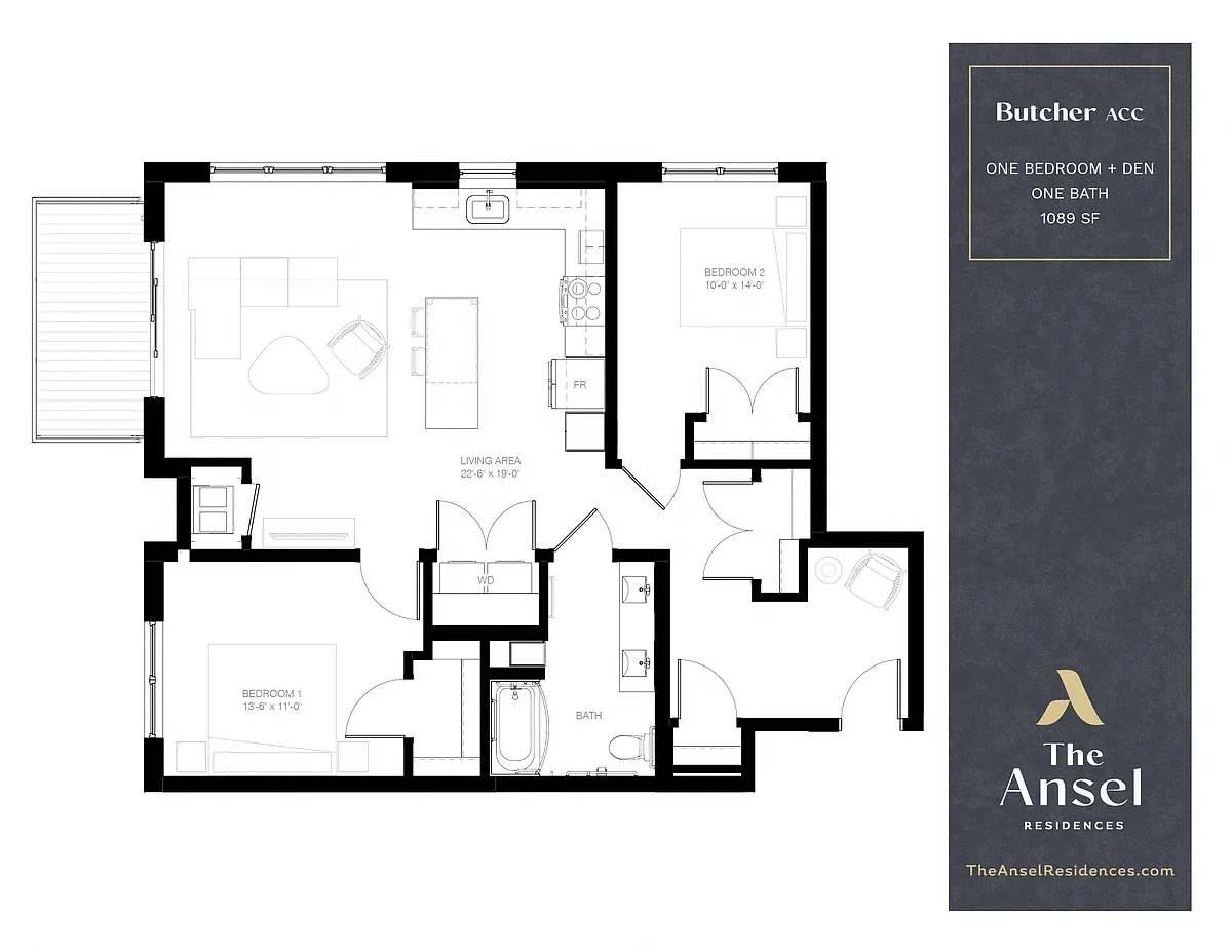 Floor plan Butcher | 1 + Den | ACC
