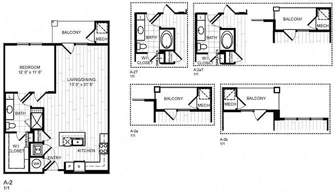 Floor plan 1 Bed, 1 Bath - A2X