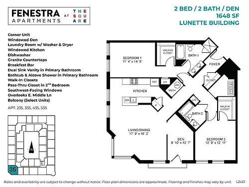 Floor plan Venetian - 2 Bed / 2 Bath / Den