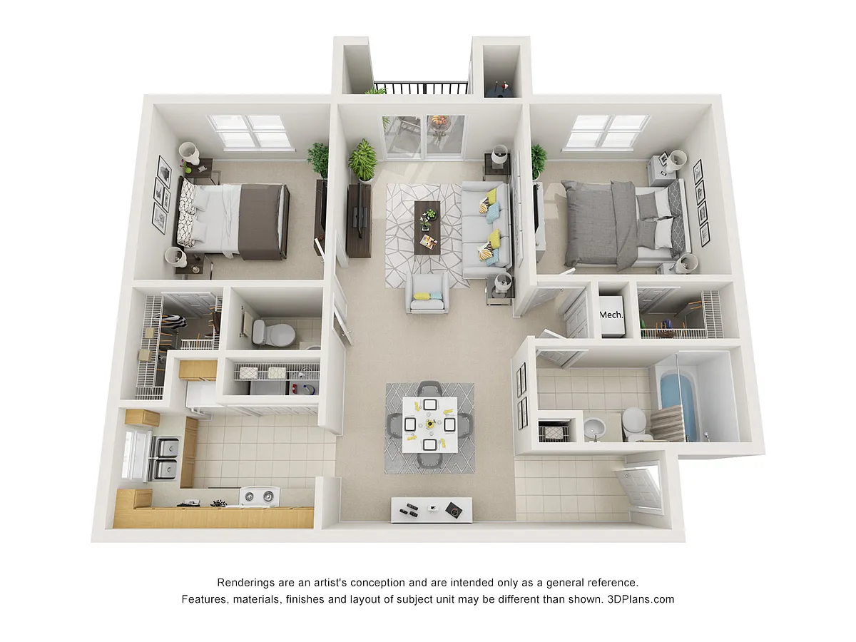 Floor plan 2 Bedroom 1.5 Bath Apartment Home with 821 Square 