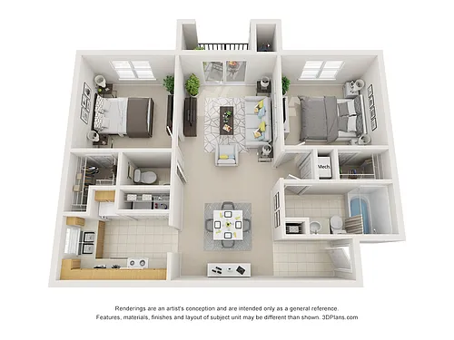Floor plan 2 Bedroom 1.5 Bath Apartment Home with 821 Square 