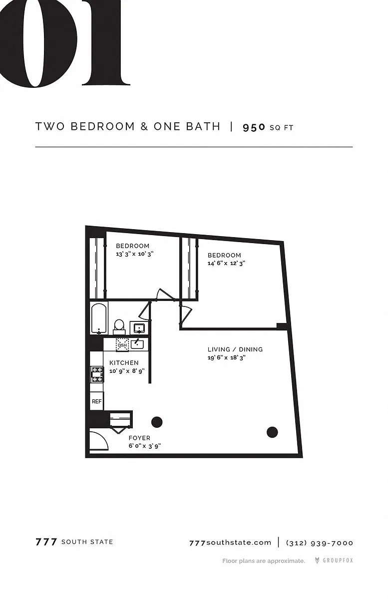 Floor plan Two Bedroom One Bathroom