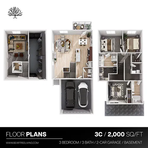 Floor plan 3 Bedroom 3 Bath Finished Basement Townhouse
