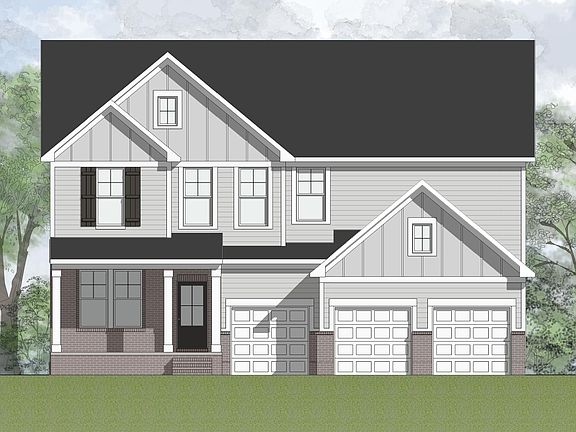 brick, siding and board unbatten house with front porch